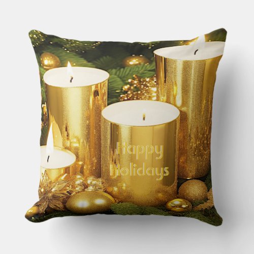 Golden Candles Christmas Holiday Throw Pillow