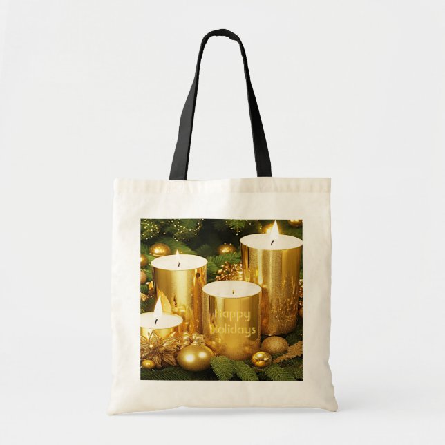 Golden Candles Christmas Holiday Tote Bag (Front)
