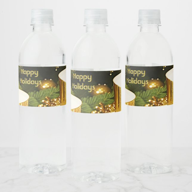 Golden Candles Christmas Holiday Water Bottle Label (Bottles)