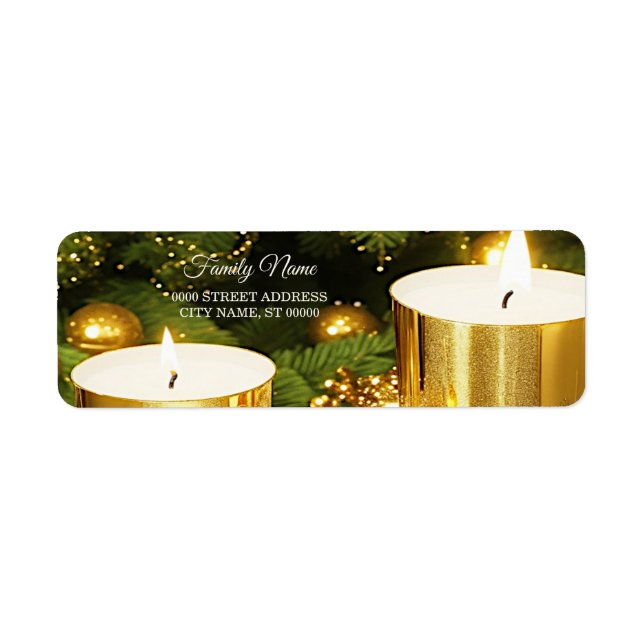 Golden Candles Christmas Return Address Label (Front)