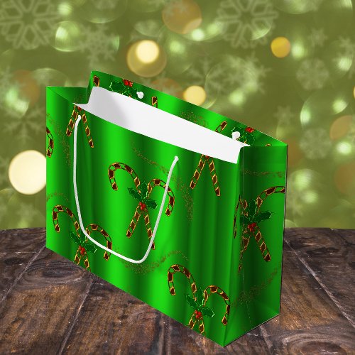 Golden Candy Canes Evergreen Elegance Christmas Large Gift Bag