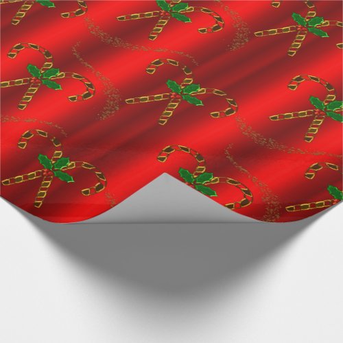 Golden Candy Canes on Red Christmas