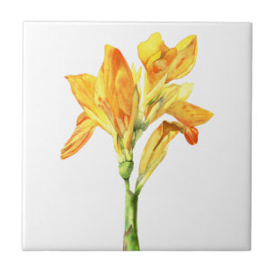 Golden Canna Flower Watercolor Painting Ceramic Tile