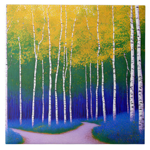 Golden Canopy – A Woodland Landscape Ceramic Tile
