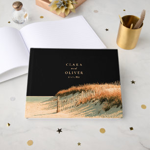 Golden Cape Cod Dune Fence Sand Coast Wedding  Guest Book