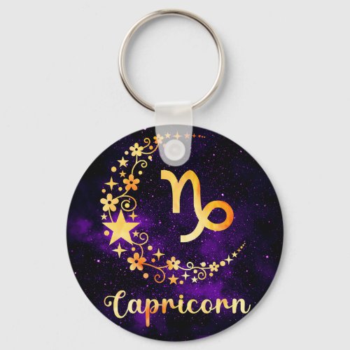 Golden Capricorn Zodiac Keyring