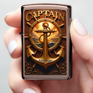 Golden Captain Ship Wheel Anchor Case Zippo Lighter