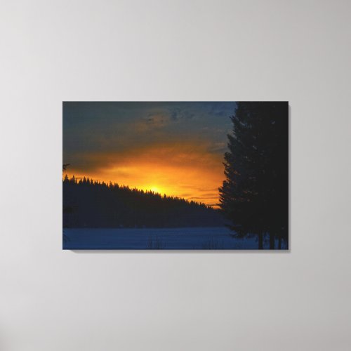 Golden Cariboo Frozen Lake Sunset Nature Scenery Canvas Print