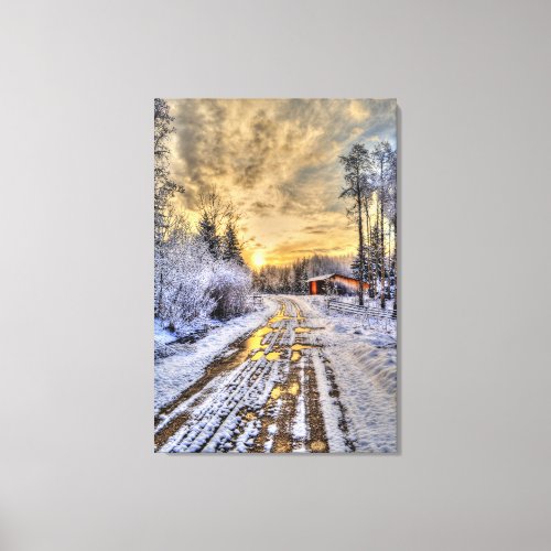 Golden Cariboo Winter Ranch Sunrise Nature Scenery Canvas Print