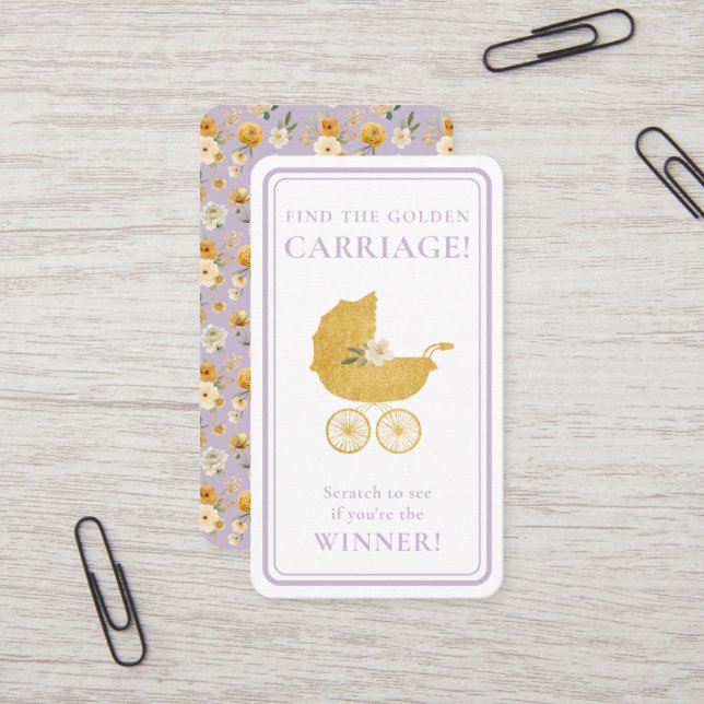 Golden Carriage Scratch-Off Game | Lavender Winner Business Card (Front/Back In Situ)