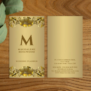 Golden Carved Flowers Frame Name Initial Business Card