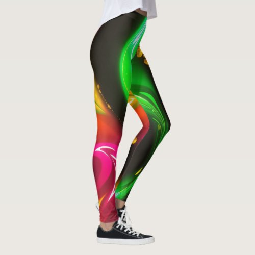 Golden Cascade Abstract Glowing Liquid Neon Patte Leggings