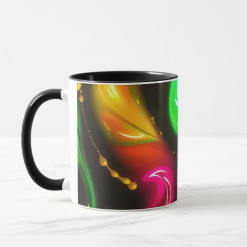 Golden Cascade Abstract Glowing Liquid Neon Patte Mug