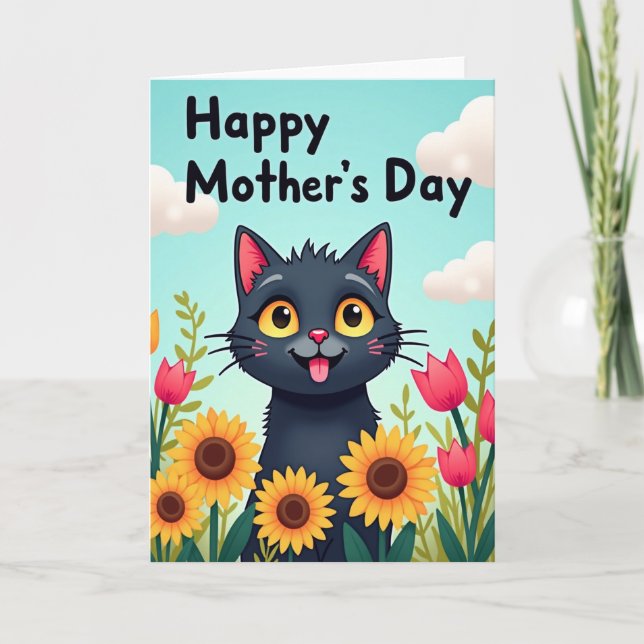 Golden Cat Floral Mothers Day Card (Front)