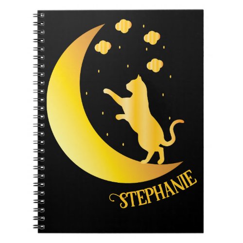 Golden Cat On Cloudy Moonlit Night Notebook