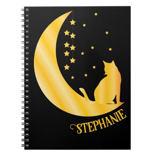 Golden Cat Sitting On Moonlit Night Notebook