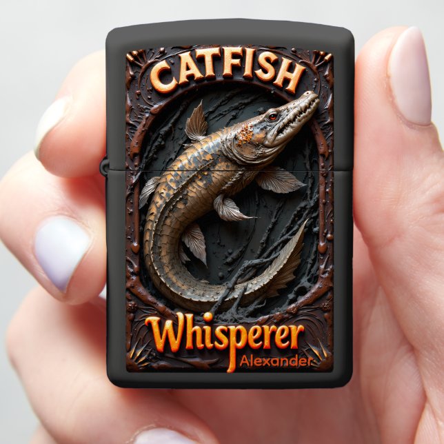 Golden Catfish Personalized Armored Beast Zippo Lighter (In Hand)