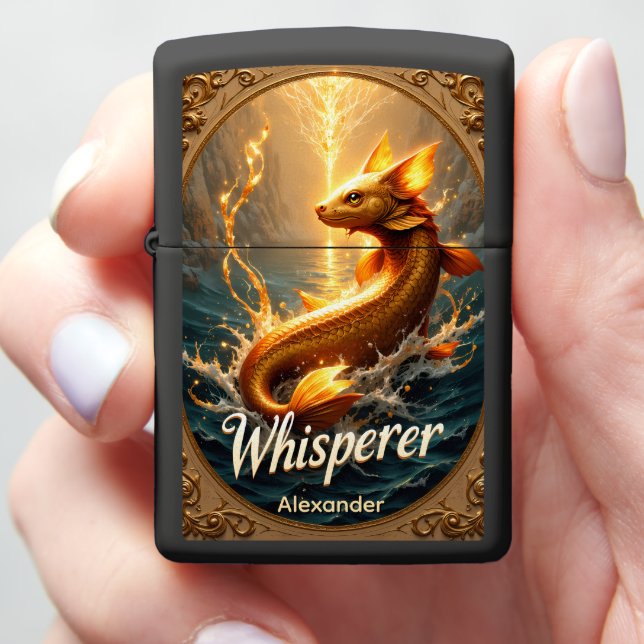 Golden Catfish Personalized Mythic Sea Zippo Lighter (In Hand)