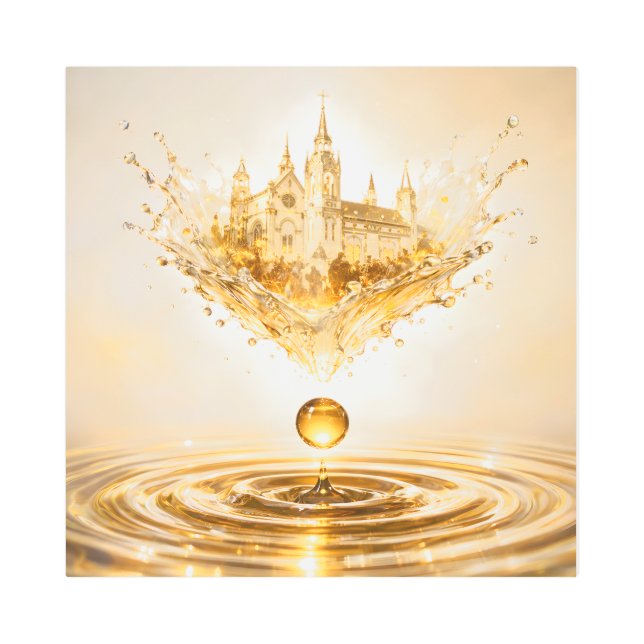Golden Cathedral Liquid Splash Metal Print (Front)