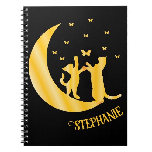 Golden Cats Dancing With Butterflies Notebook