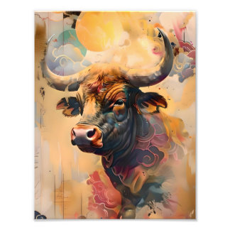 Golden Cattle and Dream Clouds / Golden Bull and D Photo Print