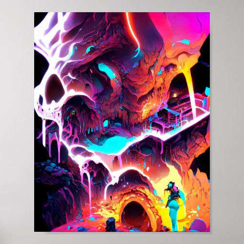 Golden Cave _ Neon Ink Illustration Poster