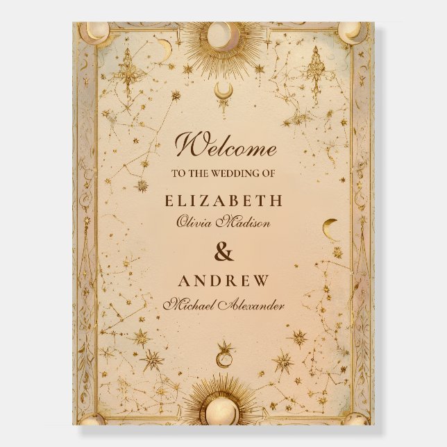 Golden Celestial Baroque Wedding Foam Board (Front)