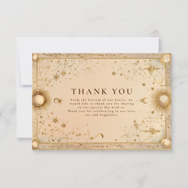 Golden Celestial Baroque Wedding Thank You Card (Front)