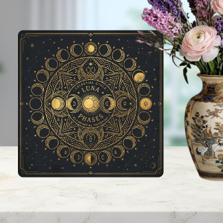 Golden Celestial Luna Phases Alchemical Harmony Ceramic Tile
