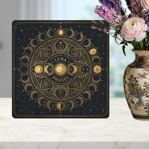 Golden Celestial Luna Phases Alchemical Harmony  Ceramic Tile