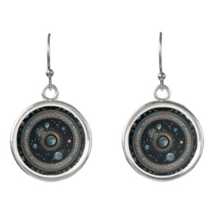 Golden Celestial Moon Orbit with Detailed Astral Earrings