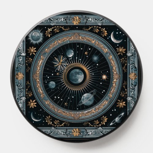 Golden Celestial Moon Orbit with Detailed Astral PopSocket