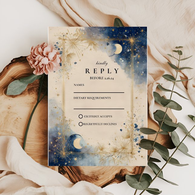 Golden Celestial Night Wedding RSVP Card (Creator Uploaded)