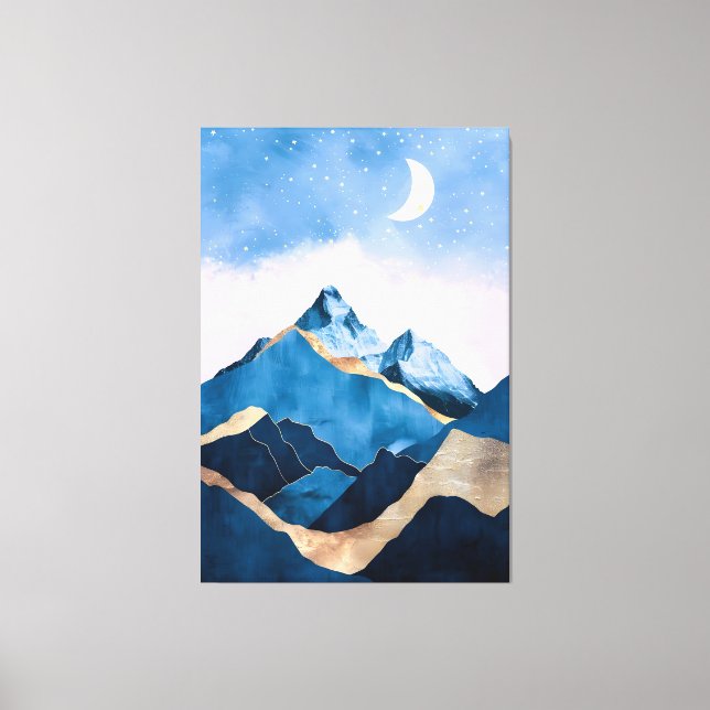 Golden Celestial Peaks Watercolor Canvas Print (Front)