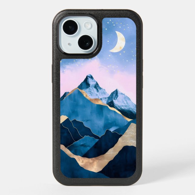 Golden Celestial Peaks Watercolor iPhone 15 Case (Back)