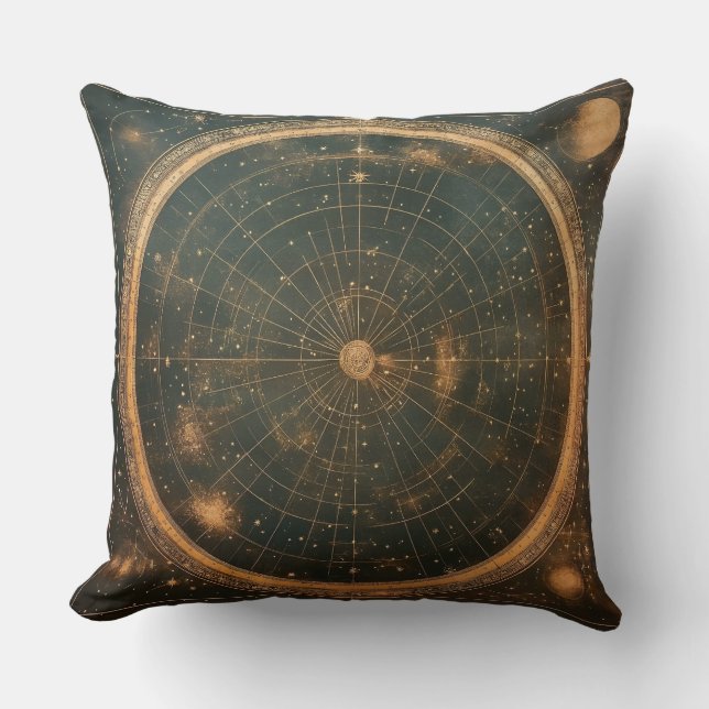 Golden Celestial Star Map (2) Throw Pillow (Front)