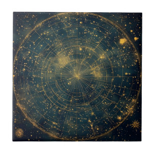 Golden Celestial Star Map (4) Ceramic Tile