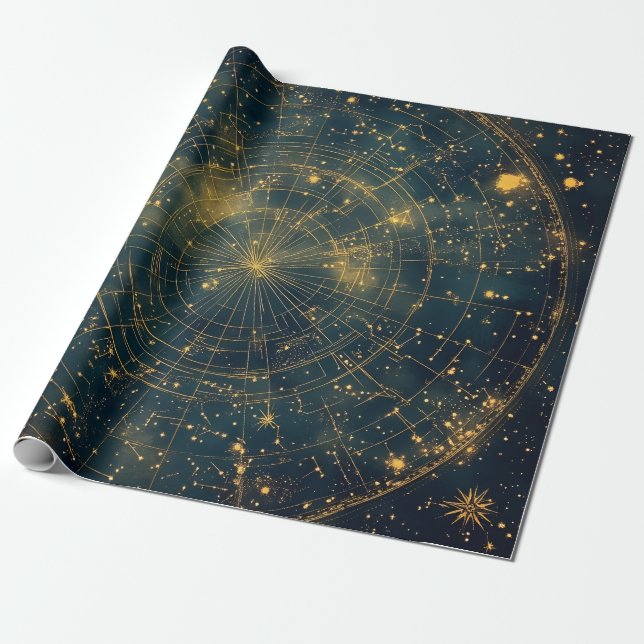 Golden Celestial Star Map (4) Wrapping Paper (Unrolled)