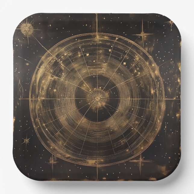 Golden Celestial Star Map (5) Paper Plates (Front)