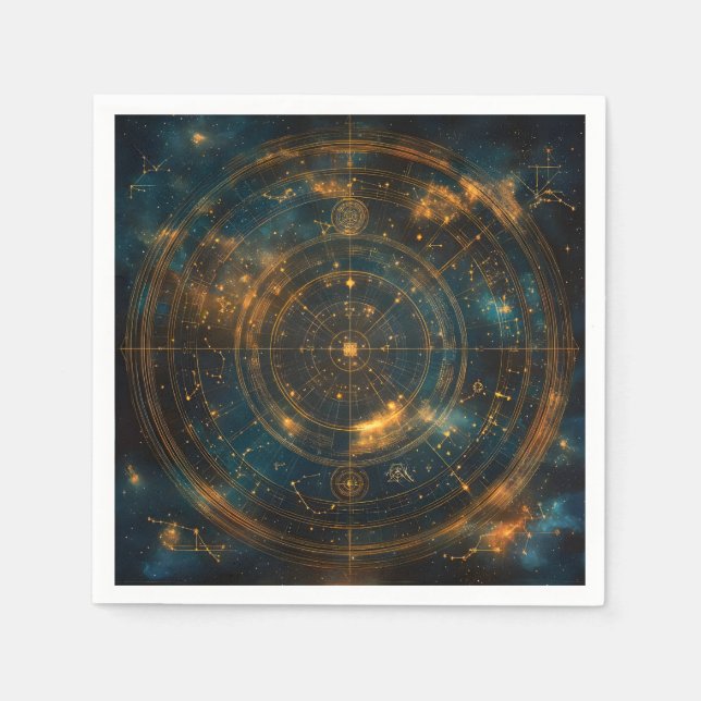 Golden Celestial Star Map Napkins (Front)
