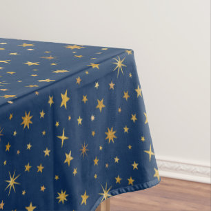 Golden Celestial Stars Pattern Navy Blue Party Tablecloth
