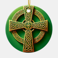 Golden Celtic Cross on Green