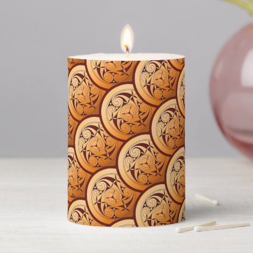 Golden Celtic Key and Spiral Pillar Candle