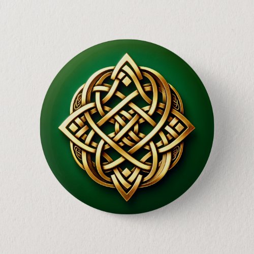 Golden Celtic Knot on Green Button