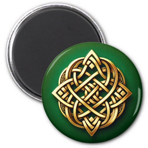 Golden Celtic Knot on Green Magnet