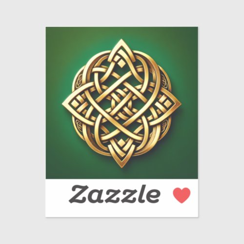 Golden Celtic Knot on Green Sticker