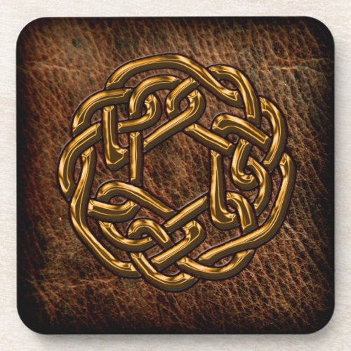 Golden celtic knot on leather coaster