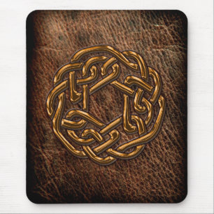 Golden celtic knot on leather mouse pad