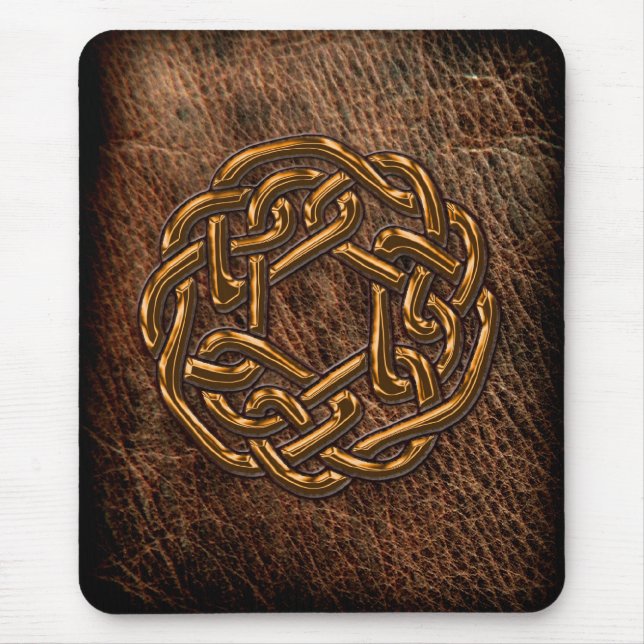 Golden celtic knot on leather mouse pad (Front)