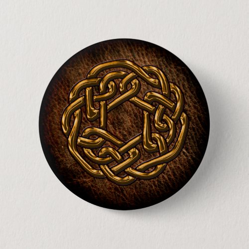 Golden celtic ornament on leather pinback button